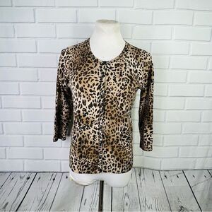 10/$25🦋 August Silk Leopard Print 3/4 Sleeve Button Front Cardigan - Size Large